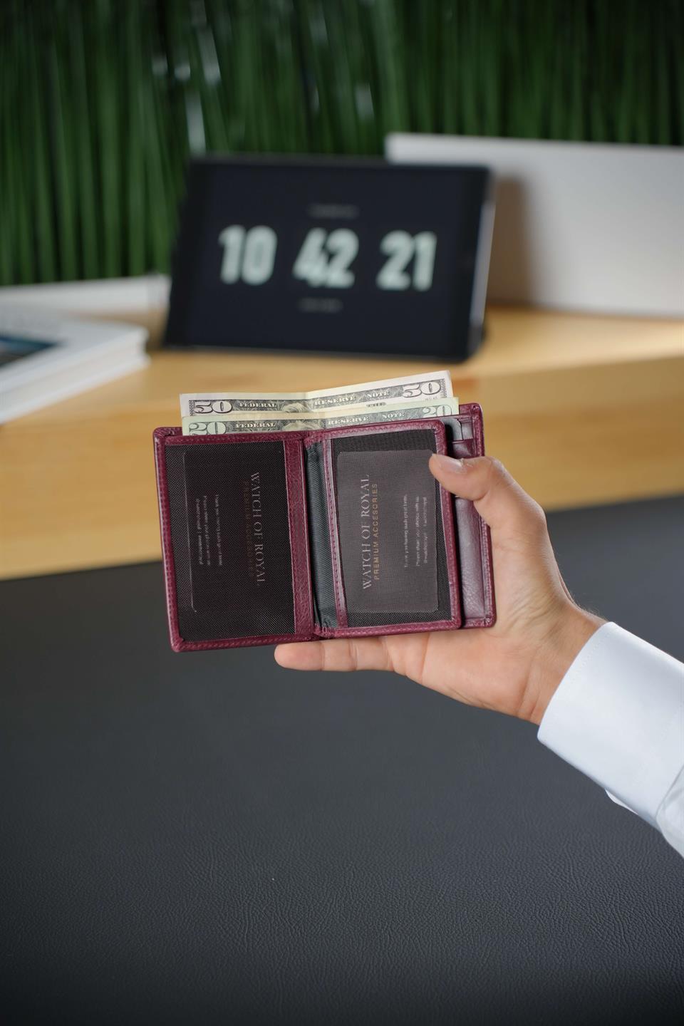 Hakiki Deri Cüzdan Bordo 12 Kart Bölmeli Cüzdan & Kartlık Şeffaf Kimlik ve Ehliyet Bölmeli Veneto