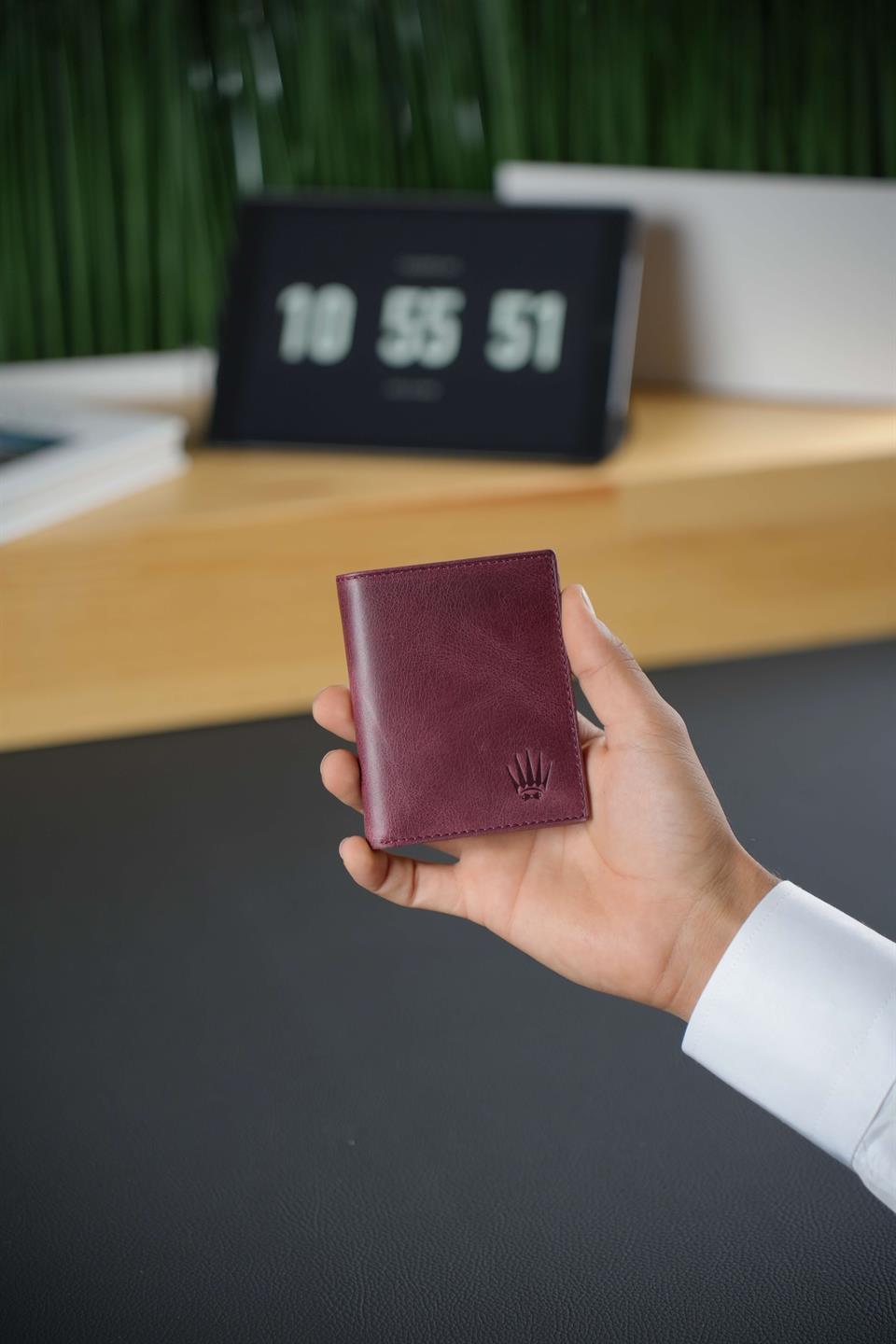 %100 Hakiki Deri Crazy Bordo Cüzdan 6 Kart Bölmeli Hafif ve Minimalist Tasarım Wood