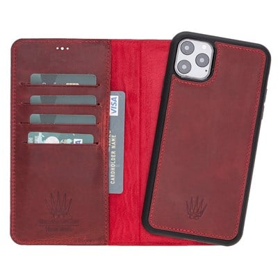 MAGIC WALLET IPHONE 11 PRO MAX BORDO CUZDAN + KILIF