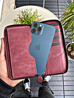 Hakiki Deri Cüzdan Bordo %100 Hakiki Deri Telefon Cüzdanı 9 Kart Bölmeli Pratik ve Şık Portföy Tasarım Leon