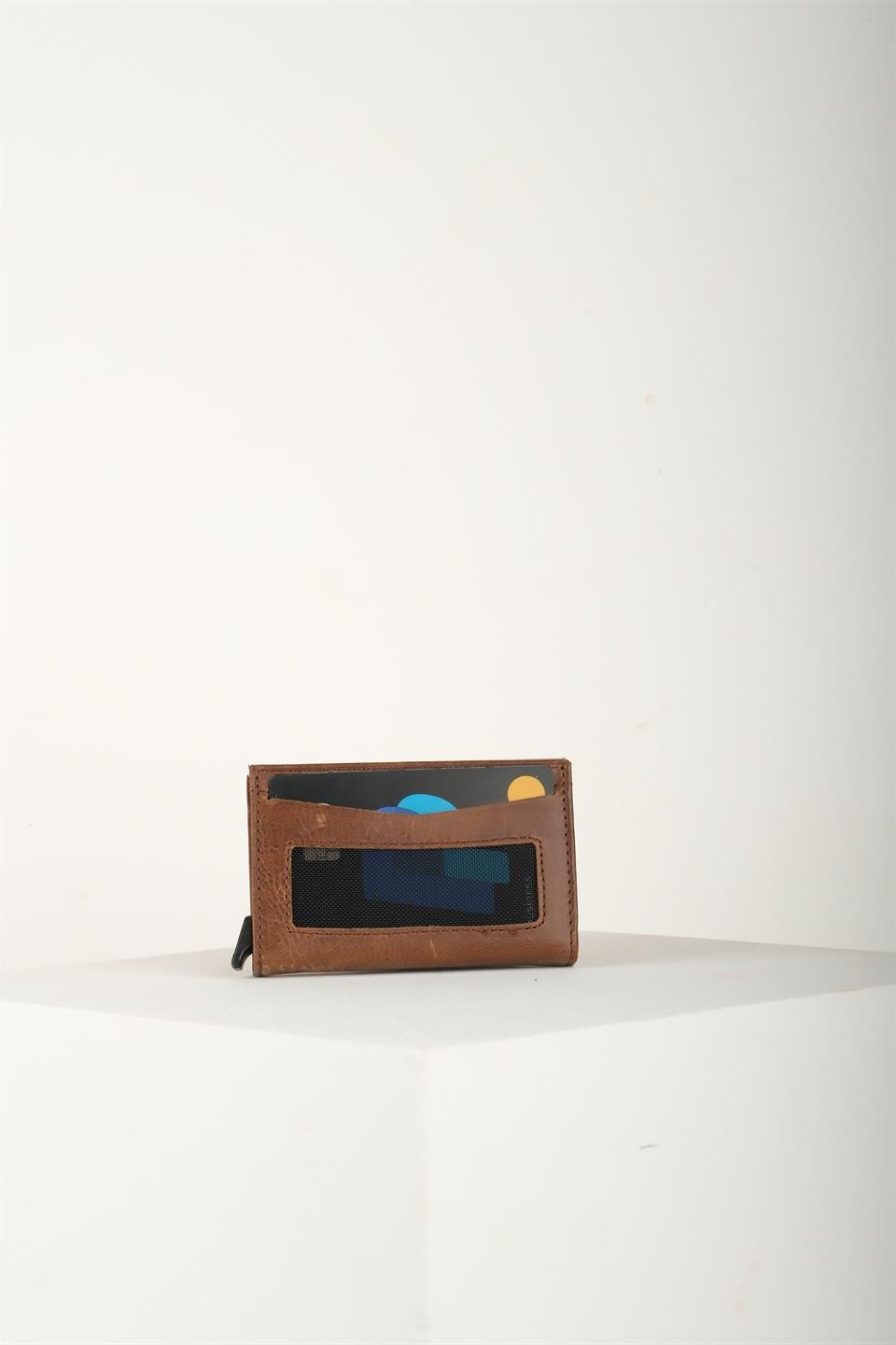 Hakiki Deri efekt TABA 12 Kart Kapasiteli RFID Korumalı Mekanizmalı Kartlık