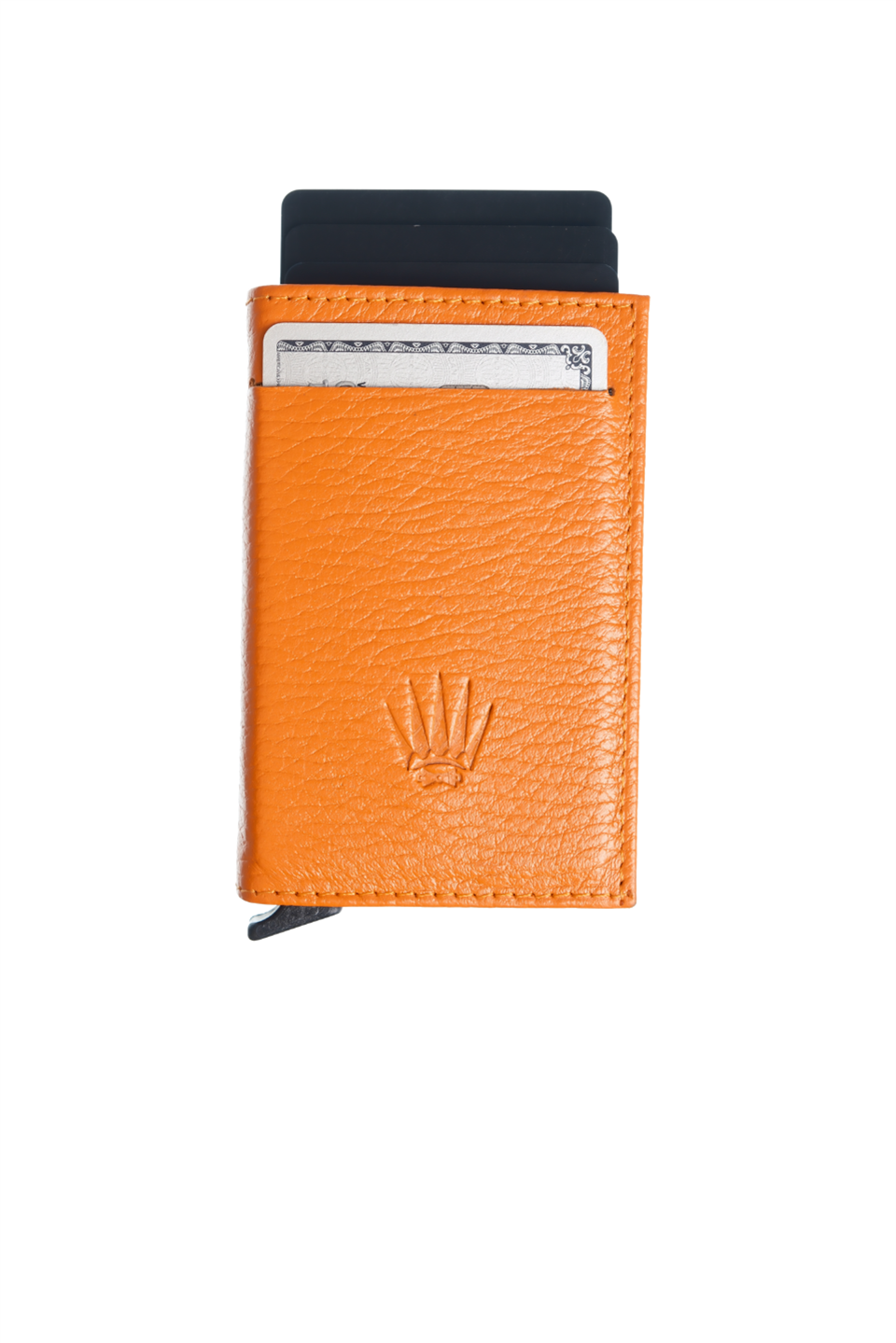 Hakiki Deri TURUNCU 12 Kart Kapasiteli RFID Korumalı Mekanizmalı Kartlık