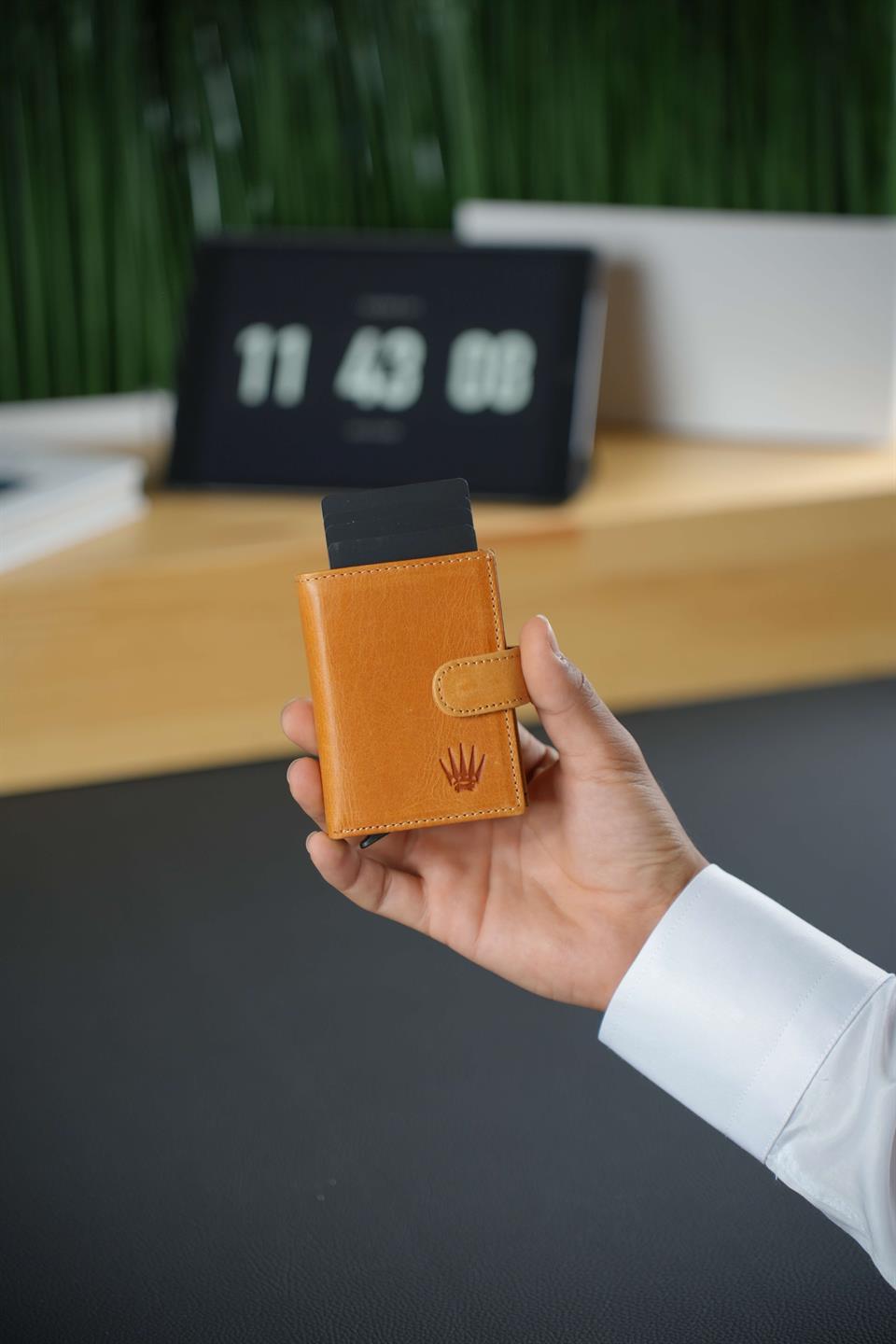 Luminous Crazy Sarı Hakiki Deri Mekanizmalı Kartlık Cüzdan