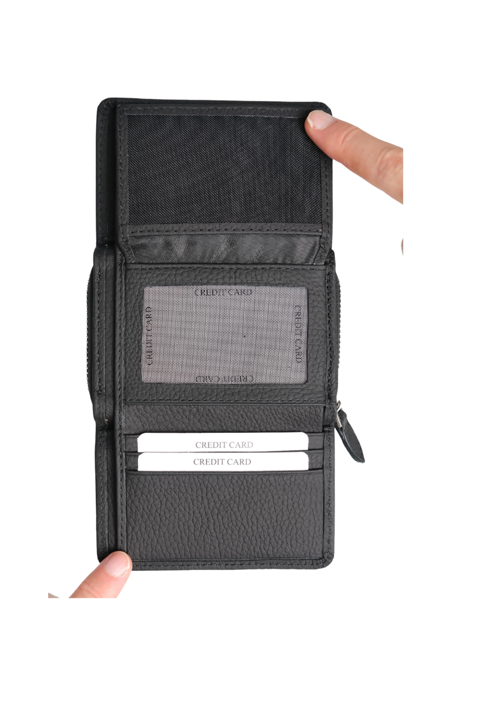 Hakiki Deri Cüzdan Siyah Kart Bölmeli Fermuarlı Çift Para Bölmeli Cüzdan Negro