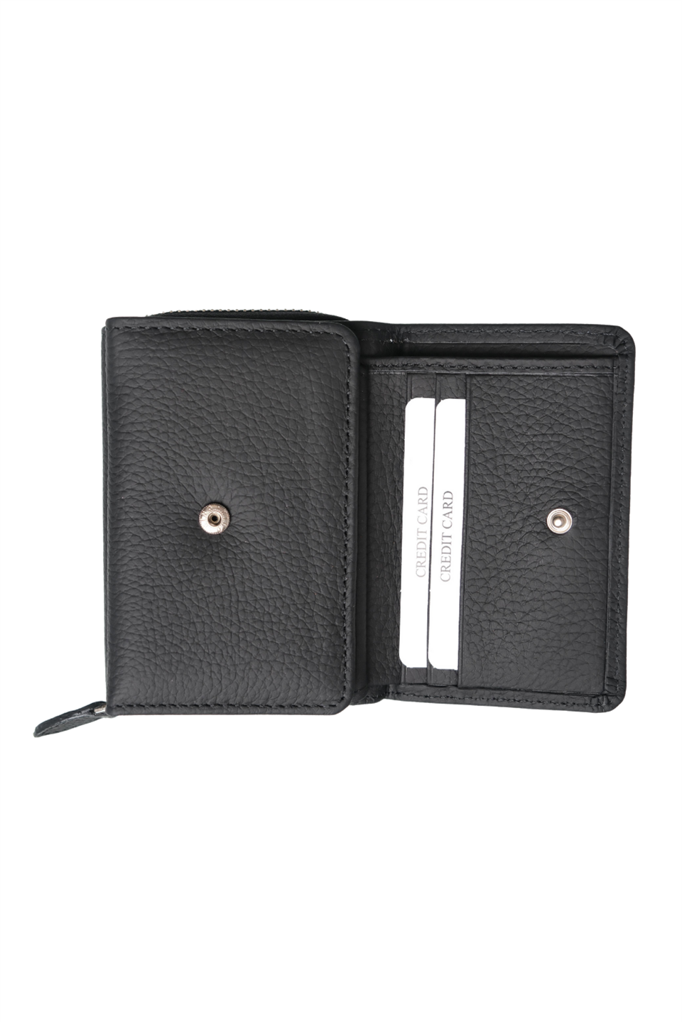 Hakiki Deri Cüzdan Siyah Kart Bölmeli Fermuarlı Çift Para Bölmeli Cüzdan Negro
