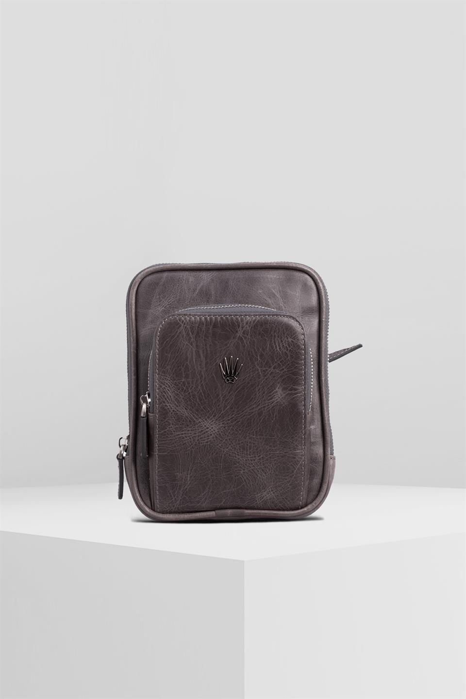 BLED efekt GRİ HAKİKİ DERİ EL ÇANTASI