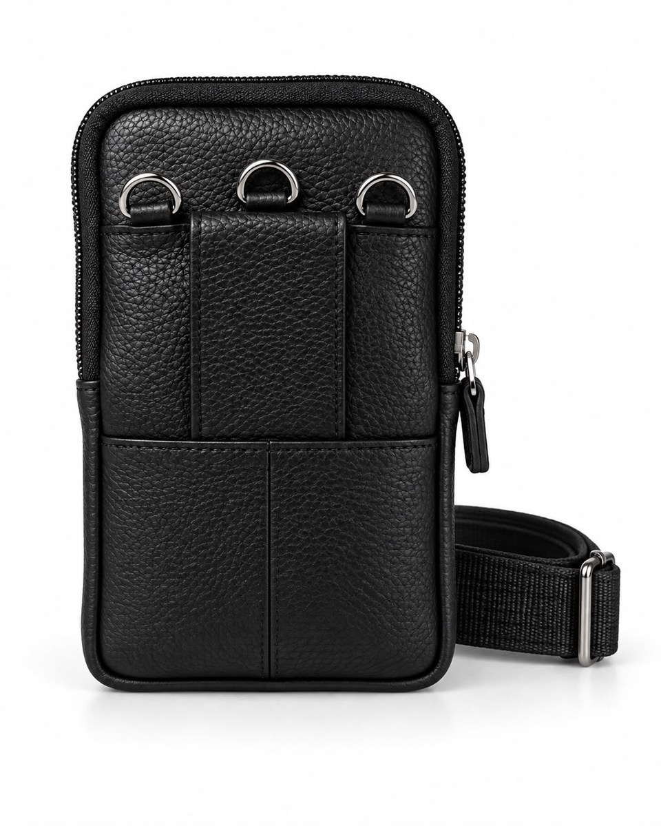 Calvena Black Hakiki Deri Askılı Çantası
