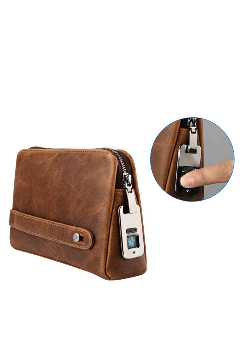 Cipher Crazy Taba Parmak İzi Kilitli Hakiki Deri El Çantası