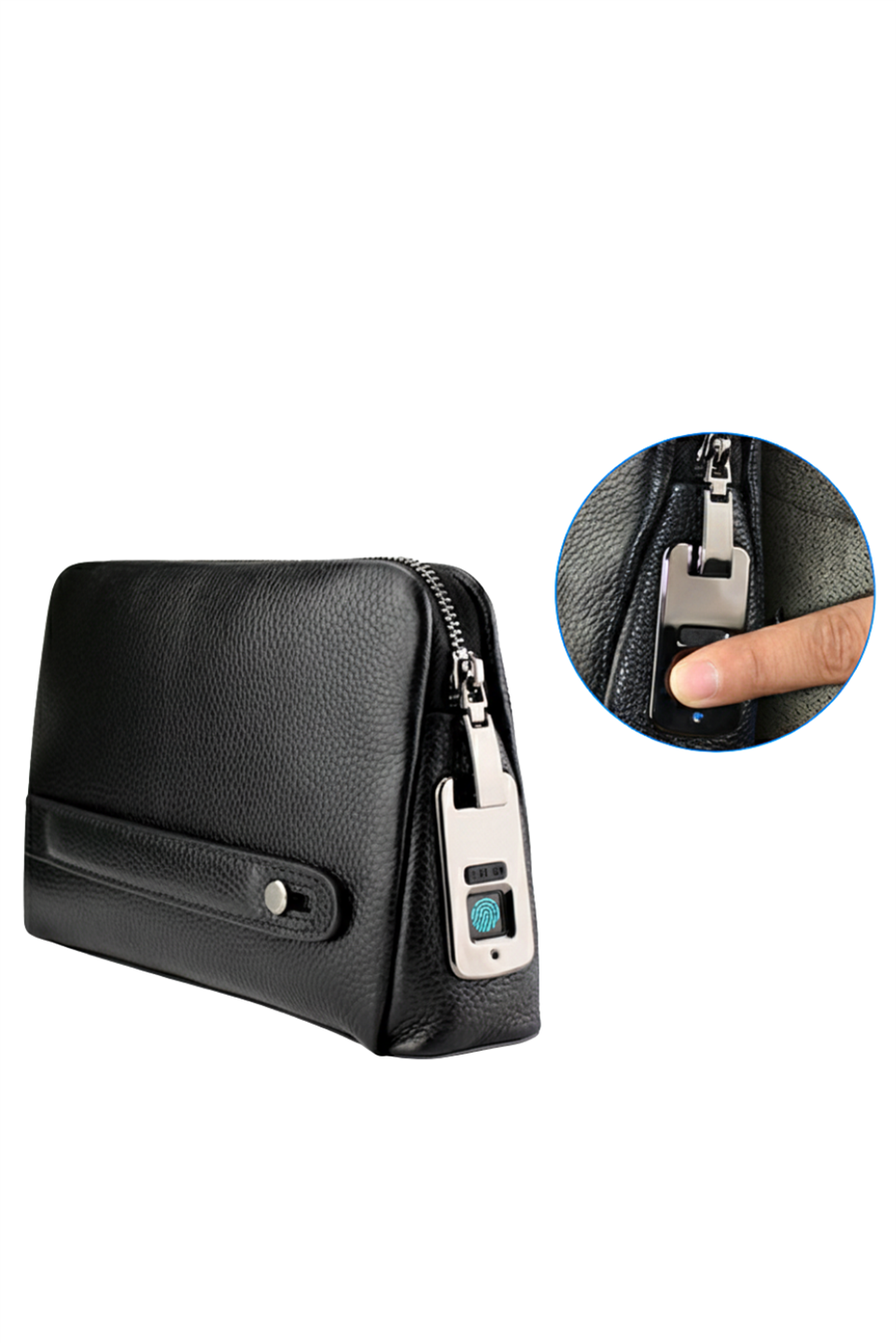 Cipher Parmak İzi Kilitli Hakiki Deri El Çantası