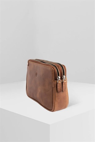 DOUBLE CRAZY TAN GENUINE LEATHER HAND BAG