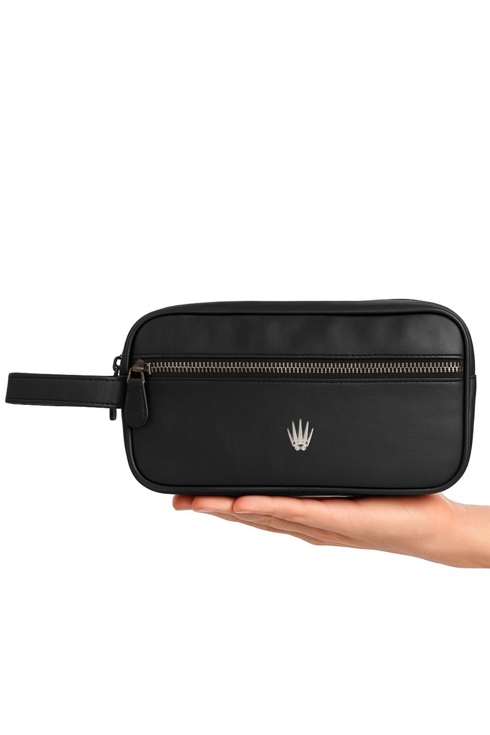 DOUBLE VEREV SİYAH HAKİKİ DERİ EL ÇANTASI