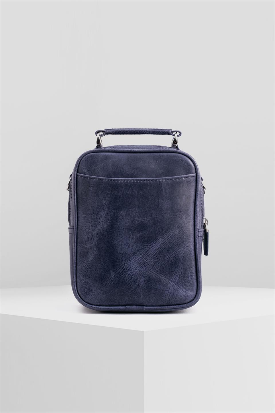 LINCOLN NAVY BLUE GENUINE LEATHER HAND BAG