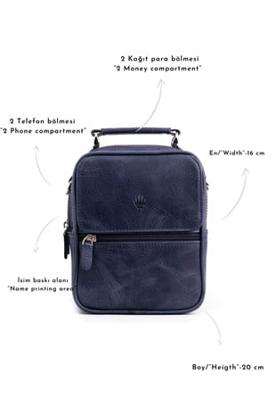 LINCOLN NAVY BLUE GENUINE LEATHER HAND BAG