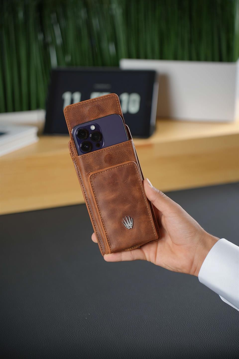 Hakiki Deri Taba Askılı Çanta 4 Kart Bölmesi, Telefon ve Para Bölmesi, Fermuarlı, Çıtçıtlı Askılı Telefon Çantası Luısaw