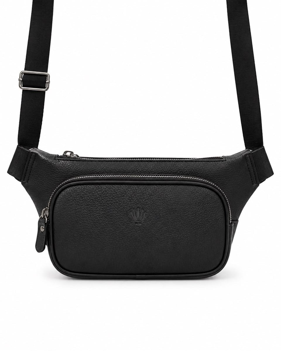 Revor Black Hakiki Deri Bel Çantası