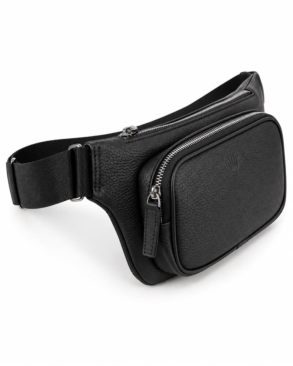Revor Black Hakiki Deri Bel Çantası