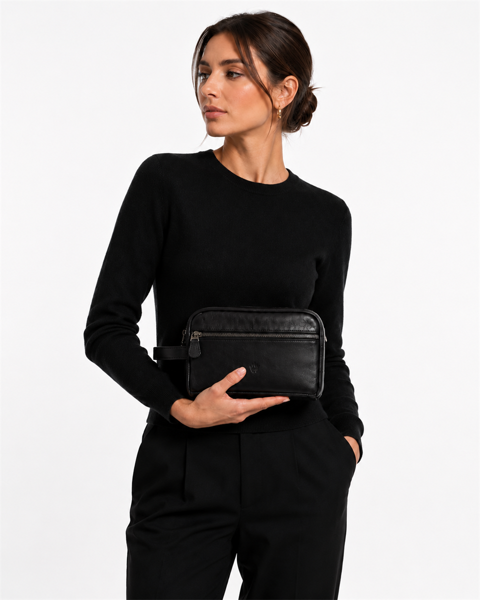 VEREV BLACK GENUINE LEATHER HAND BAG