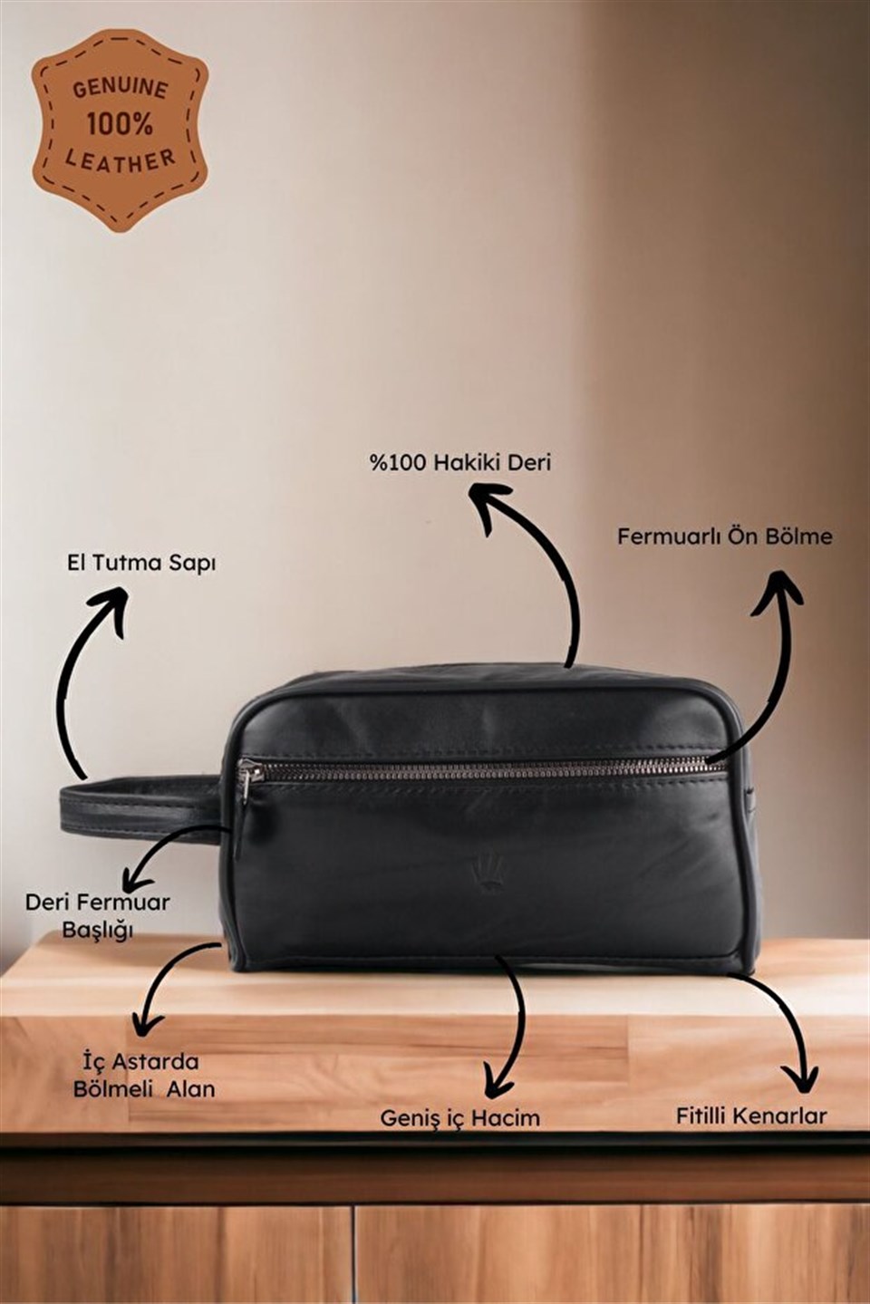 VEREV BLACK GENUINE LEATHER HAND BAG