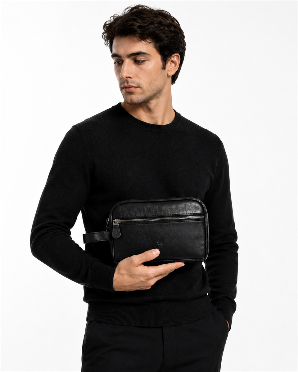 VEREV BLACK GENUINE LEATHER HAND BAG