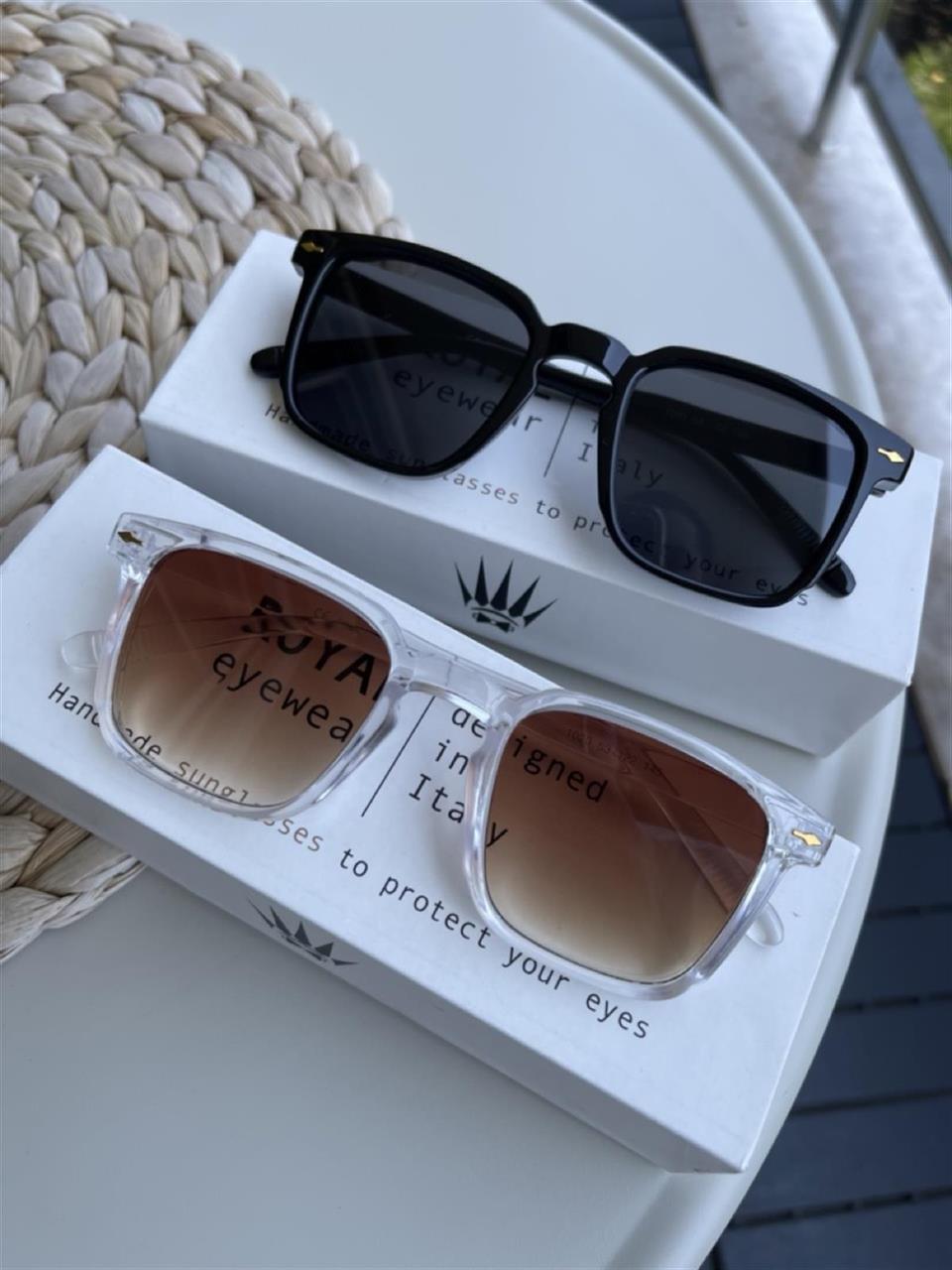 SET OF TWO VINTAGE BLACK-TRANSPARENT BROWN UNISEX SUNGLASSES