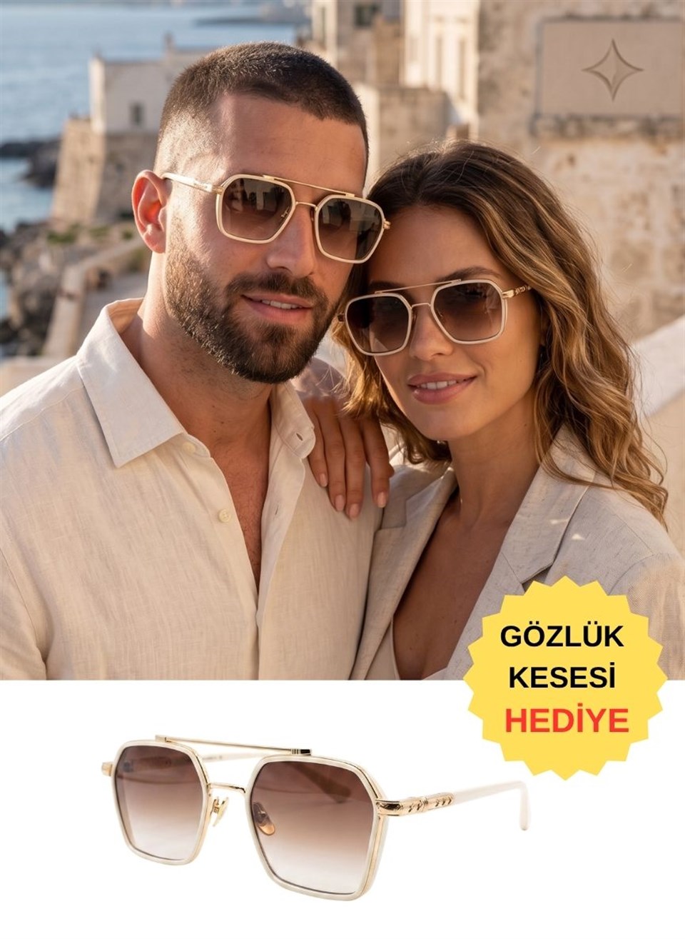 Güneş Gözlüğü Kadın & Erkek UV400 Cam Orjinal CE Belgeli Krem RE0039W