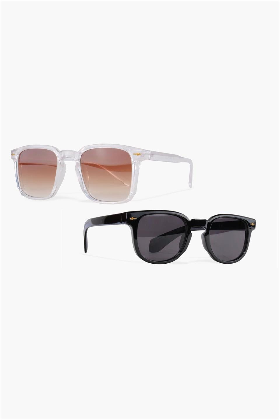 SET OF TWO VINTAGE BLACK-TRANSPARENT BROWN UNISEX SUNGLASSES