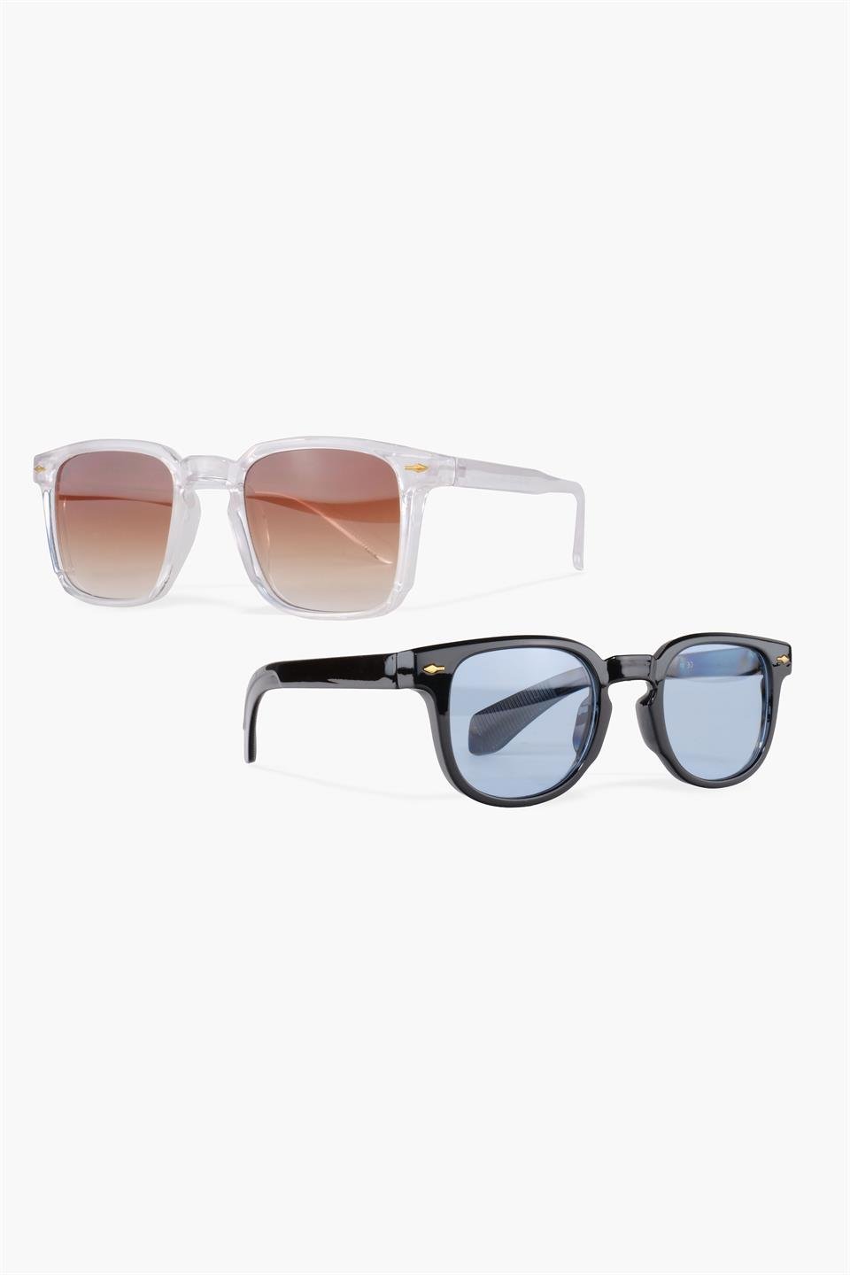 SET OF TWO VINTAGE TRANSPARENT BROWN-BLUE BLACK UNISEX SUNGLASSES