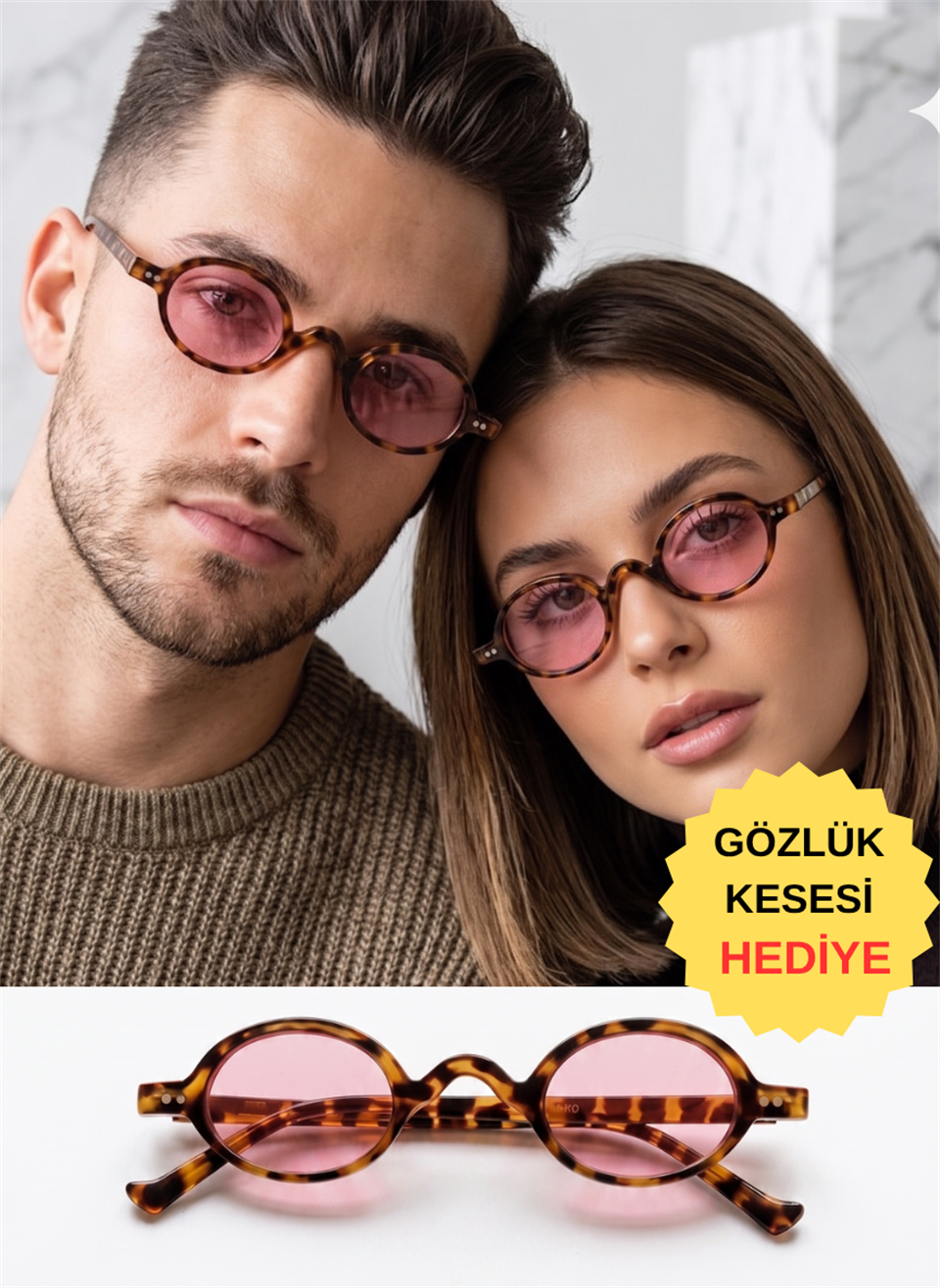 Royal Eyewear RE012 Leopar Pembe Güneş Gözlüğü