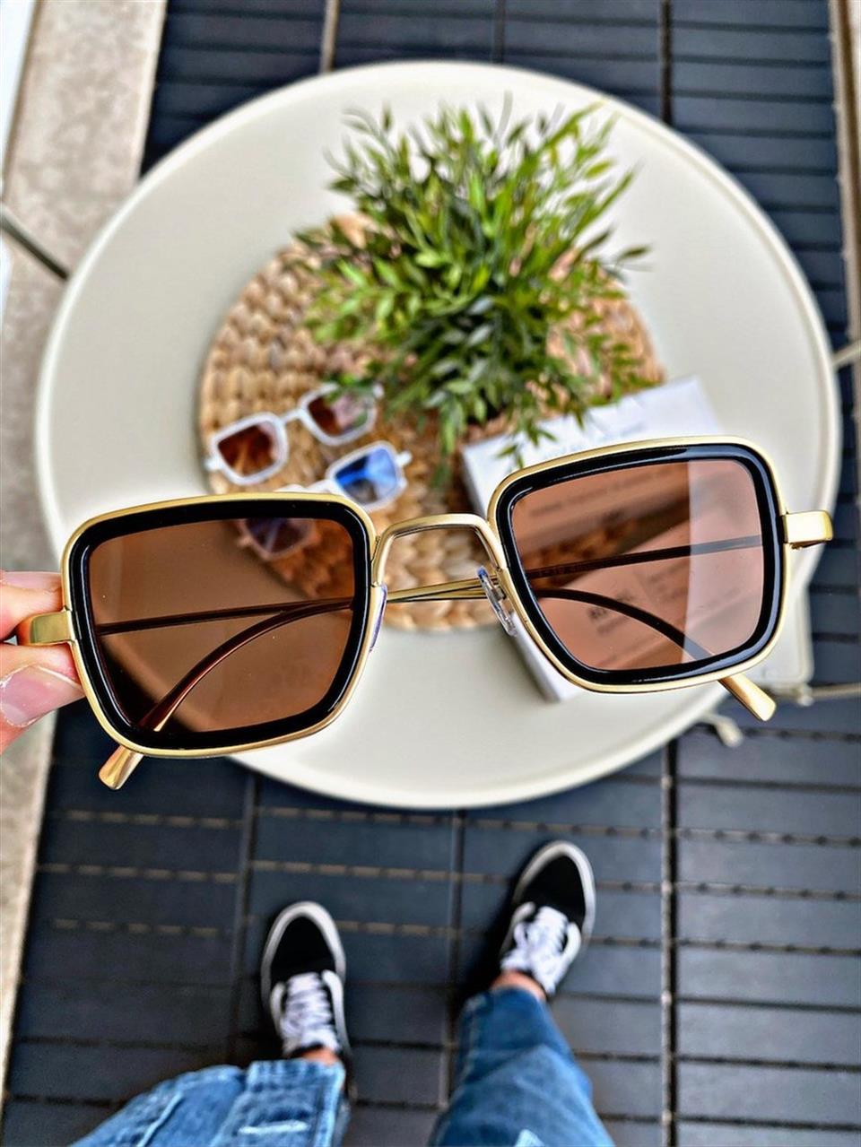 Güneş Gözlüğü Kadın & Erkek UV400 Cam Orjinal CE Belgeli GOLD-SİYAH EX657