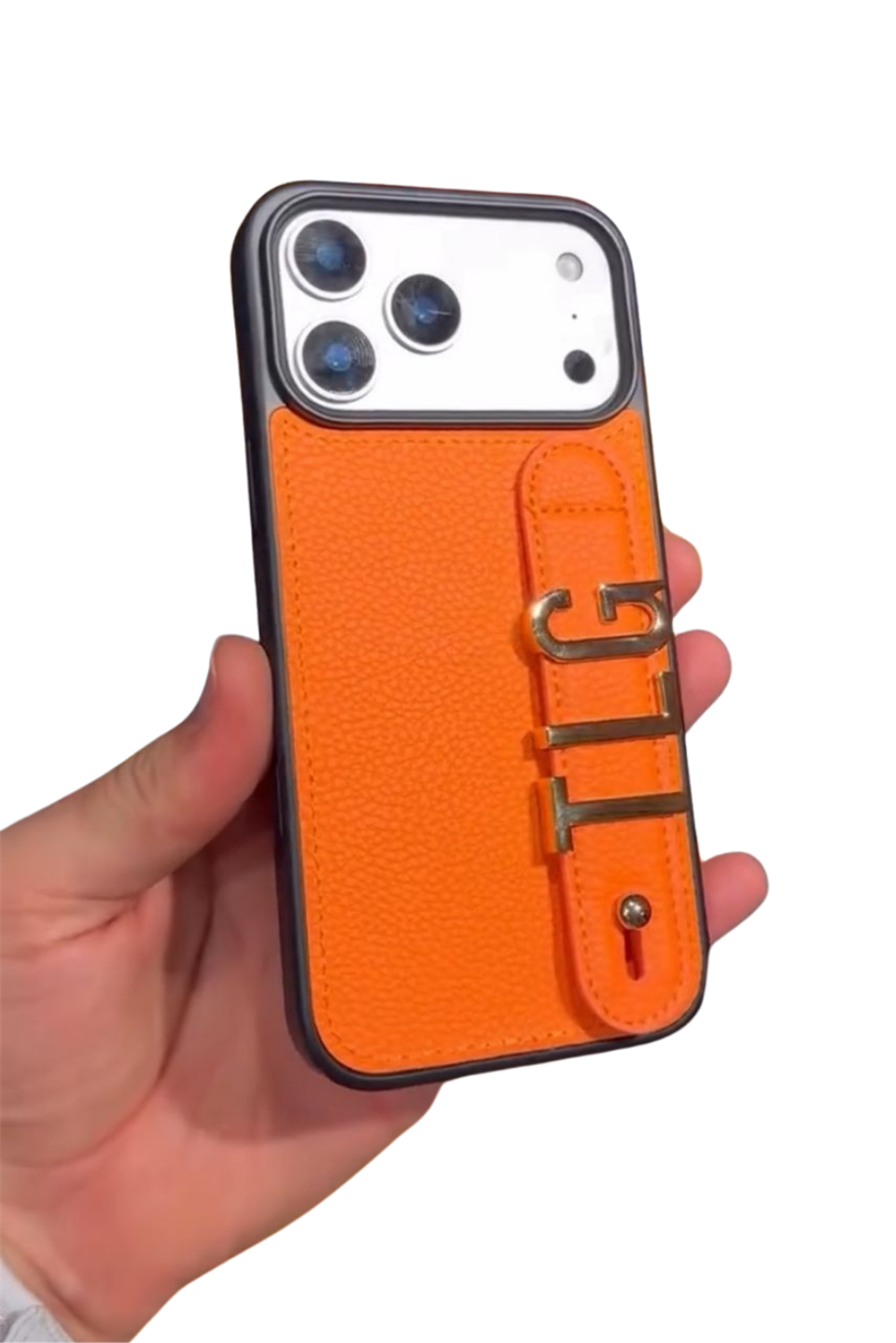 Harfli 17 Pro Max Turuncu Deri Kılıf