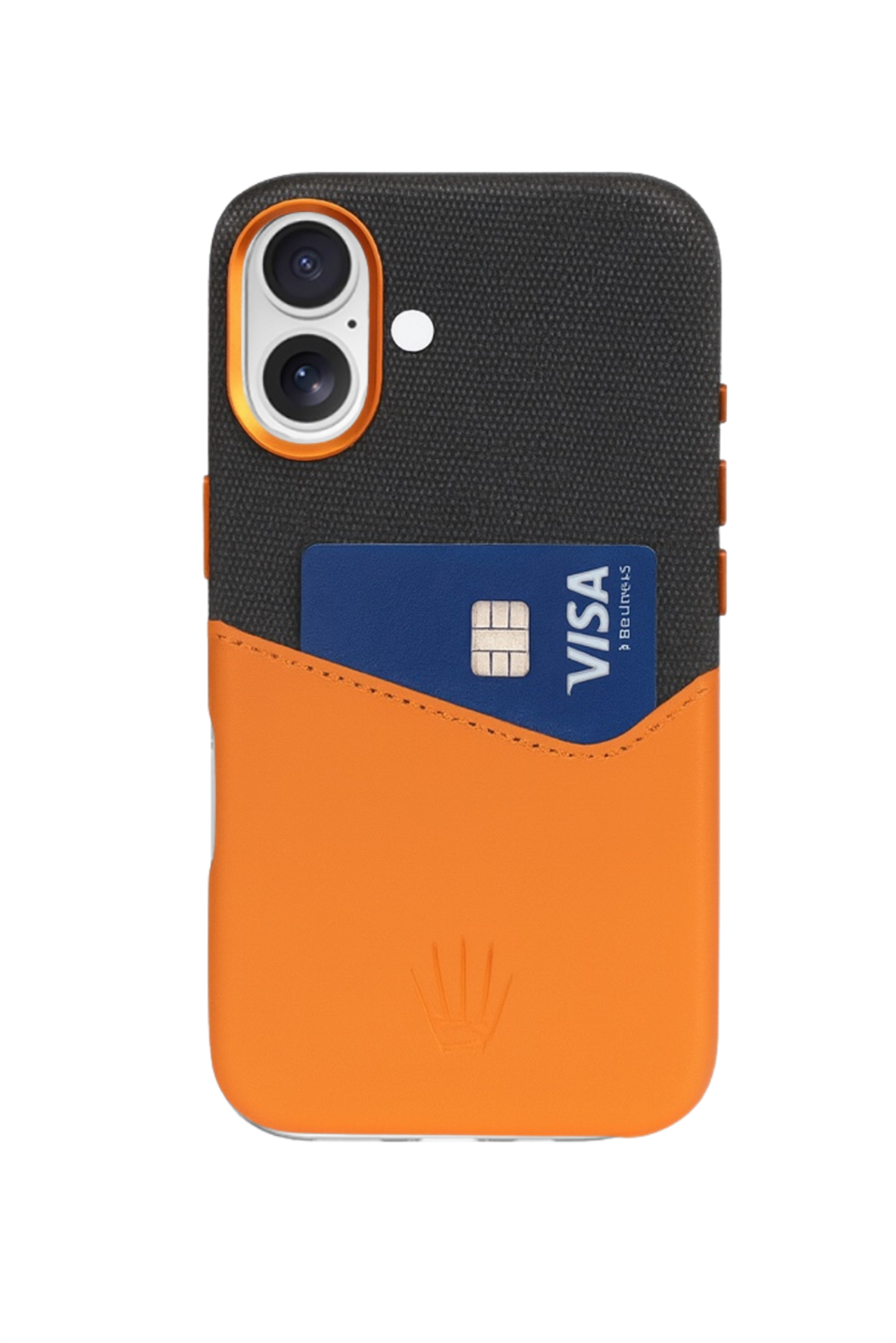 Nova Iphone 16 Deri Kartlıklı Telefon Kılıfı Siyah-Turuncu 