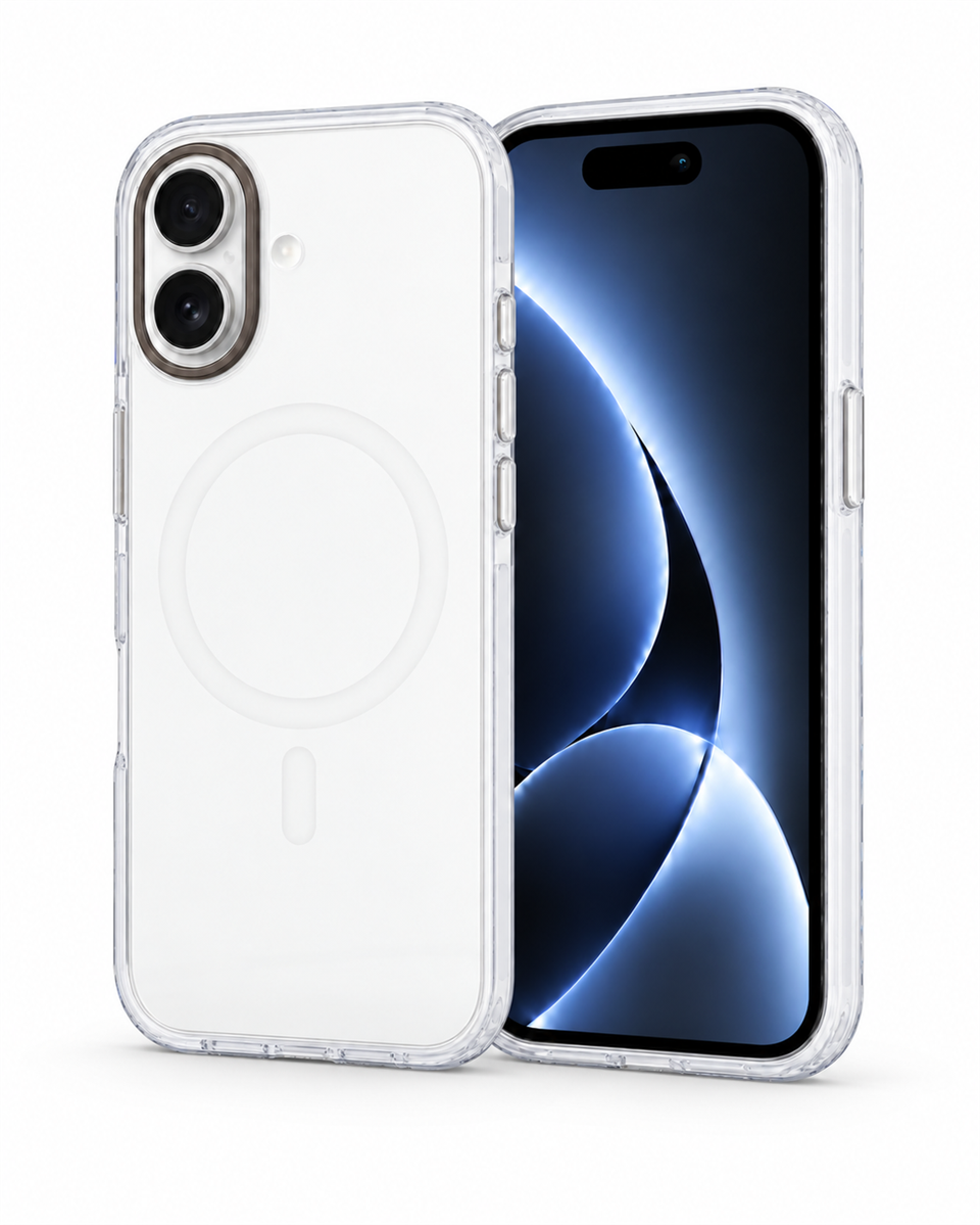 Onyx  Iphone 16 Beyaz Kılıf Manyetik Özellikli Şeffaf Sert Pc Embos Kılıf+Kamera Koruyucu