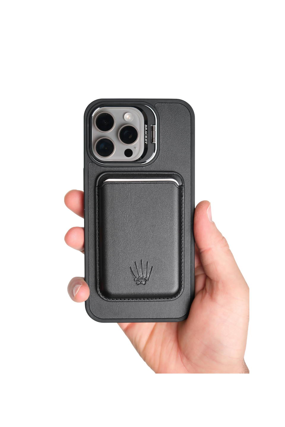 PrimeCase Iphone 16 Siyah Manyetik Özellikli Standlı Deri Kılıf+Kartlık