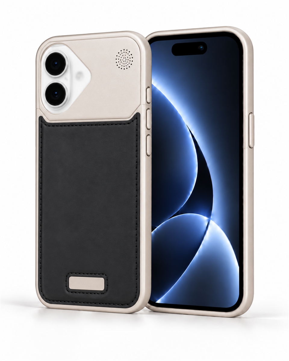 Therock iPhone 16 Siyah Manyetik Özellikli Alüminyum Alaşımlı Hakiki Deri,Kokulu Metal Kızaklı Telefon Kılıfı