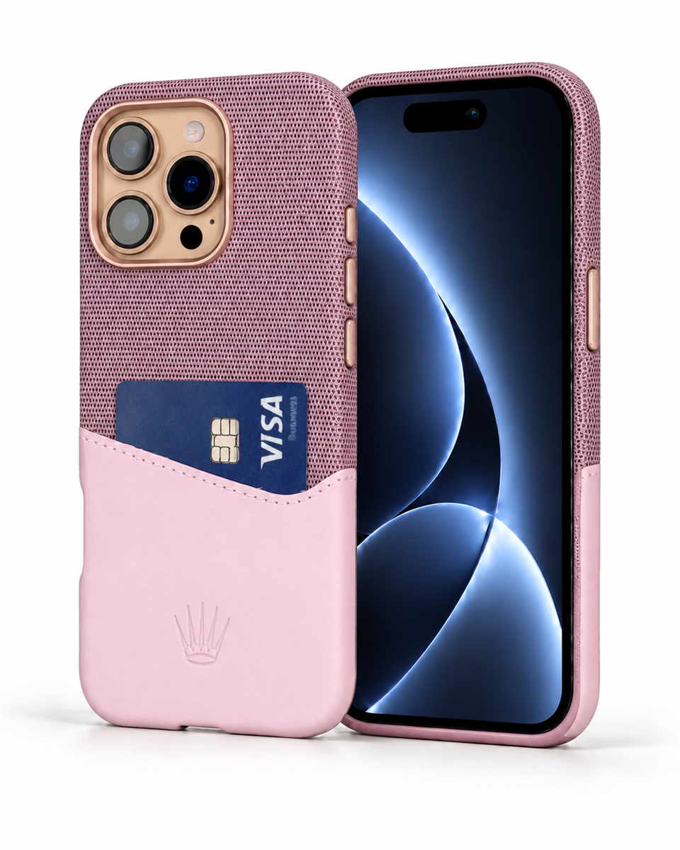 Nova Iphone 16 Pro Deri Kartlıklı Telefon Kılıfı Pembe Şık ve Koruyucu
