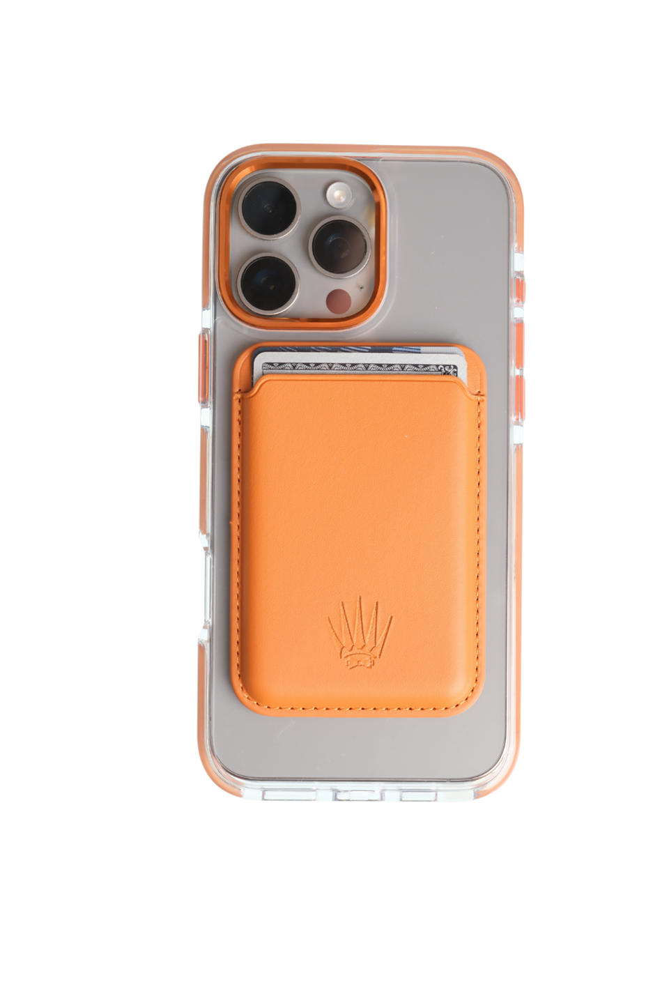 Silicone case Iphone 16 Pro Max Turuncu Kılıf Manyetik Özellikli Şeffaf Sert Pc Embos Kılıf+Kamera Koruyucu+Kartlık