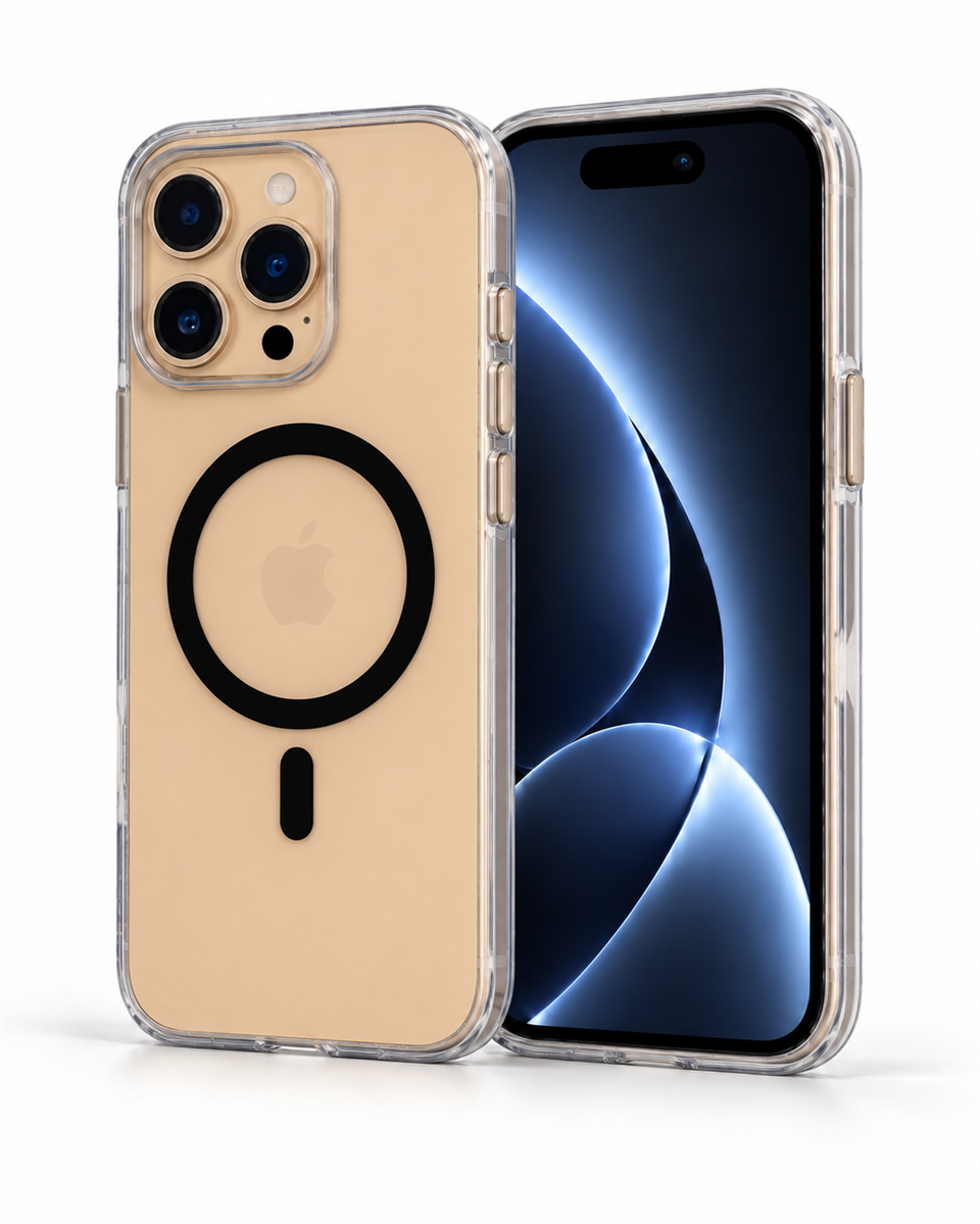 Onyx  Iphone 16 Pro Siyah Kılıf Manyetik Özellikli Şeffaf Sert Pc Embos Kılıf+Kamera Koruyucu