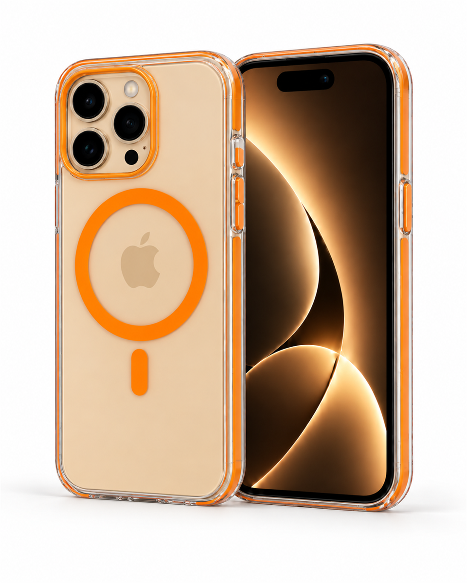 Onyx  Iphone 16 Pro Turuncu Kılıf Magsafe Özellikli Şeffaf Sert Pc Embos Kılıf+Kamera Koruyucu