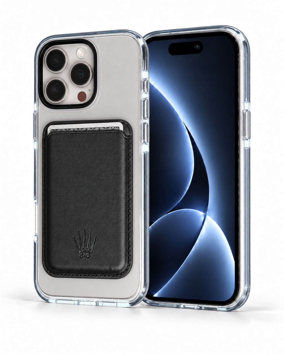 Silicone case Iphone 16 Pro Siyah Kılıf Manyetik Özellikli Şeffaf Sert Pc Embos Kılıf+Kamera Koruyucu+Kartlık