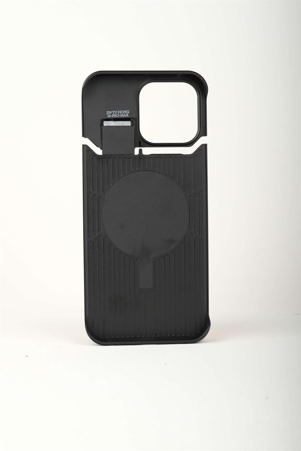 Therock 16 Pro Siyah Manyetik Özellikli Alüminyum Alaşımlı Hakiki Deri,Kokulu Metal Kızaklı Telefon Kılıfı