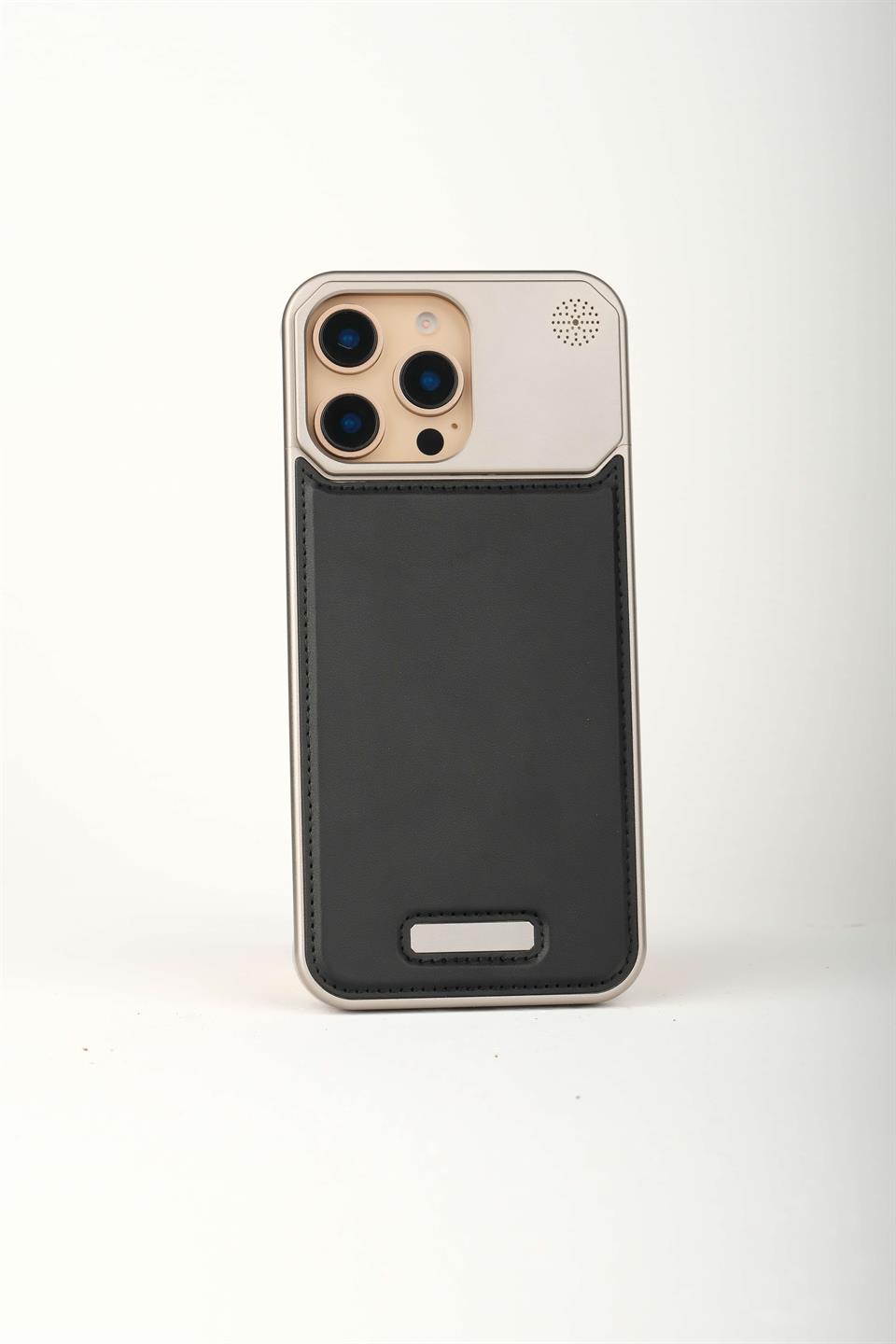 Therock 16 Pro Titanyum Gri  Manyetik Özellikli Alüminyum Alaşımlı Hakiki Deri,Kokulu Metal Kızaklı Telefon Kılıfı