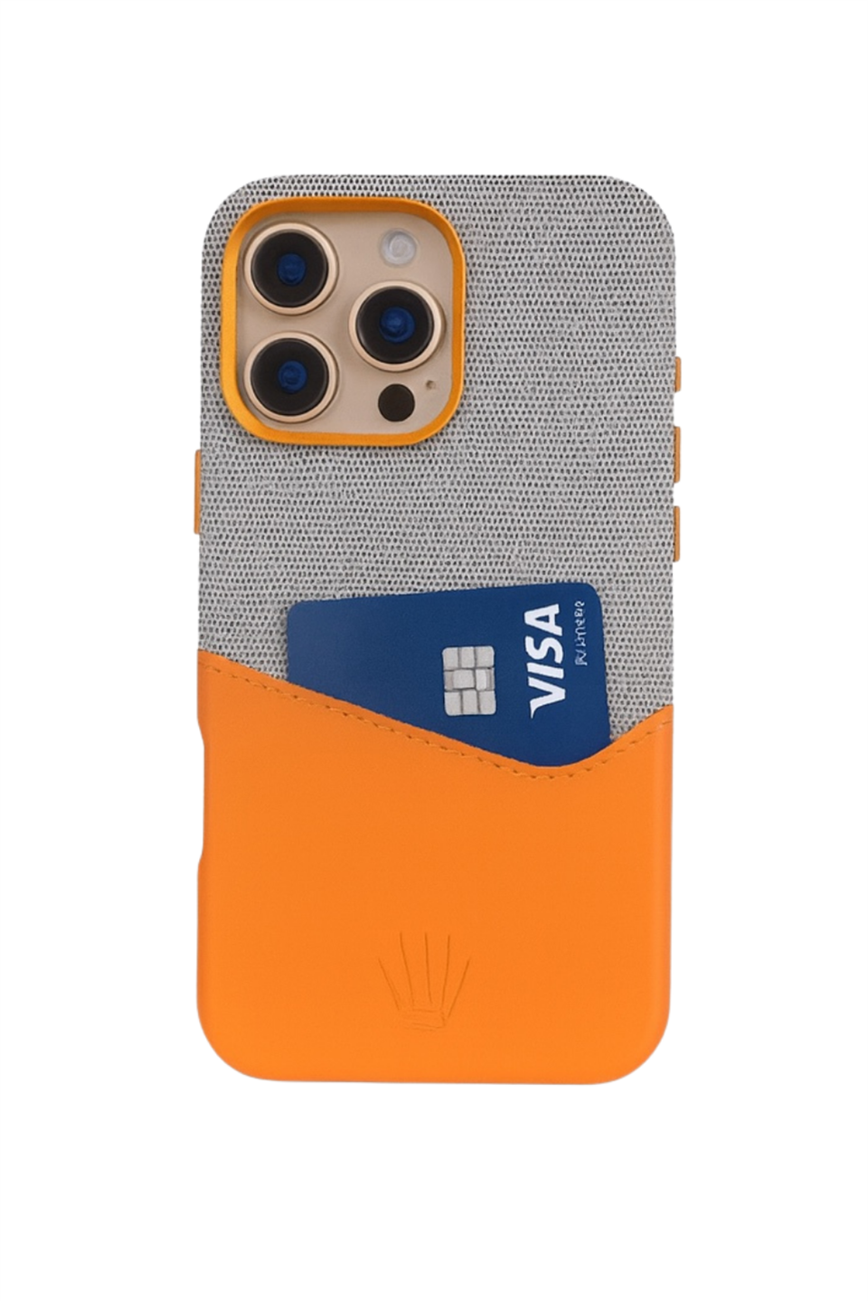 Nova Iphone 16 Pro Deri Kartlıklı Telefon Kılıfı Gri-Turuncu 