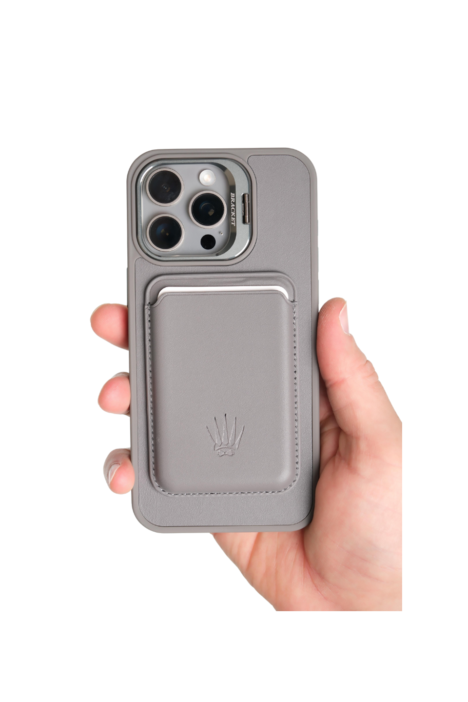 PrimeCase Iphone 16 Pro Gri Manyetik Özellikli Standlı Deri Kılıf+Kartlıkk