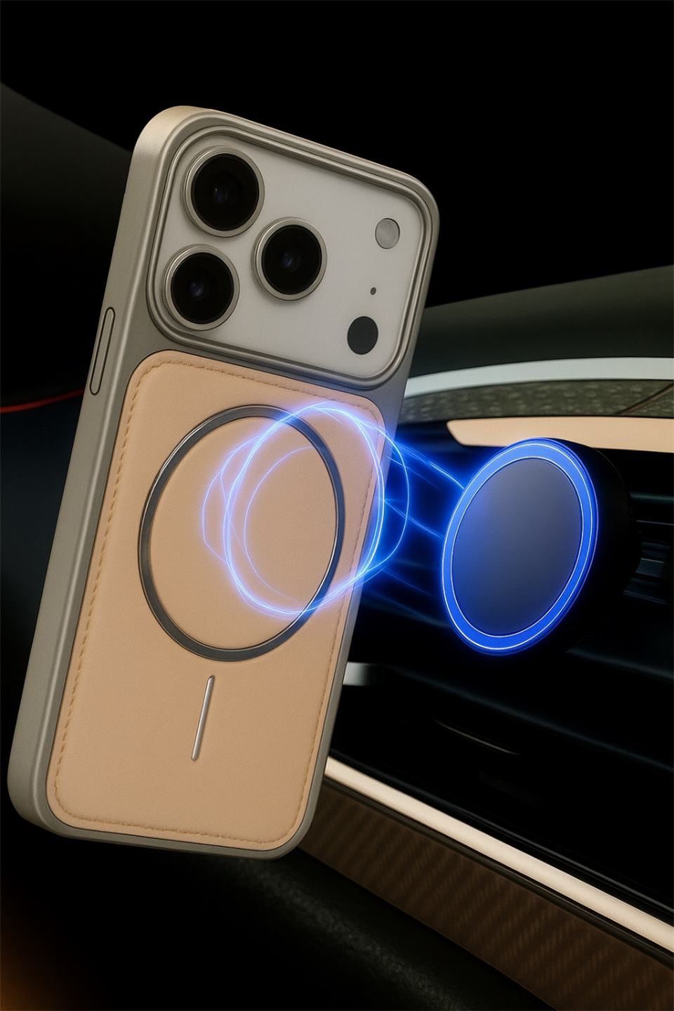 NeoMag Case Iphone 17 Pro Max Krem Manyetik Özellikli Deri Kılıf 