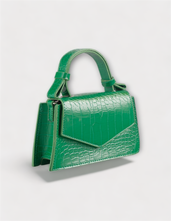 Yeşil Kadın Kroko Desenli Mini El ve Çapraz Askılı Çanta ALESSİA
