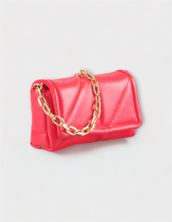 Kapitone Kadın Kırmızı  Deri Çapraz Askılı Omuz Ve El Çantası Celia