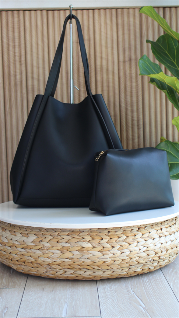 Kadın Siyah 2li Büyük Boy Yavrulu Omuz Çantası ELENA