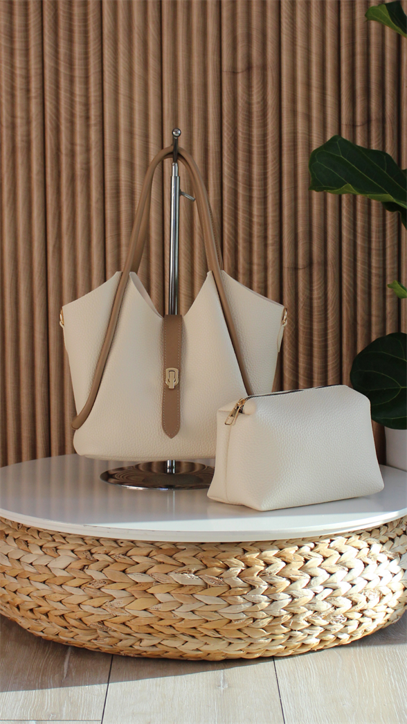 Krem Yavrulu Deri Omuz Çantası SARA