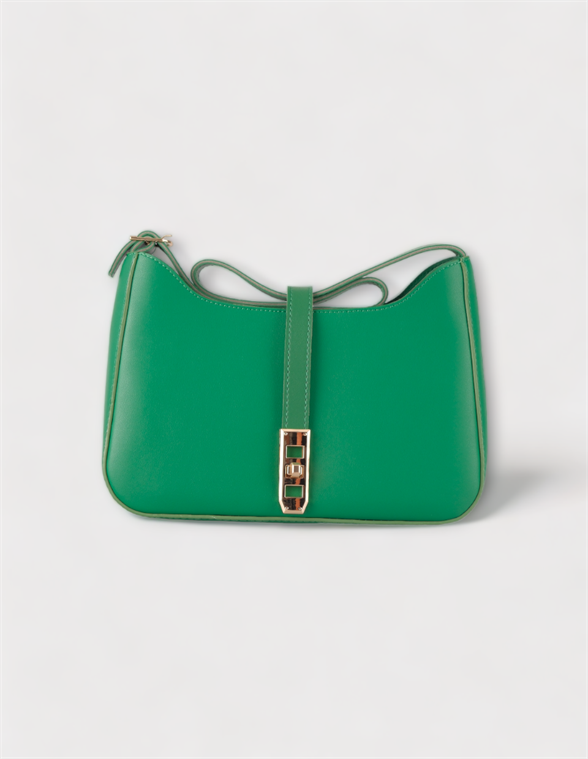 Yeşil Tek Askılı Gold Kilit Detaylı Deri Omuz Çantası Vanessa
