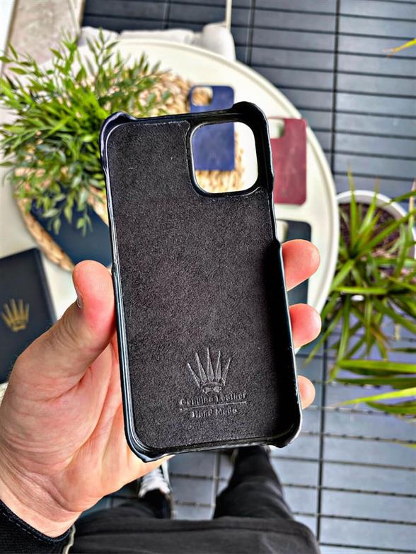 Hakiki Deri iPhone 12 Mini Siyah Kılıf Kadife İç Yüzey, MagSafe Özellikli